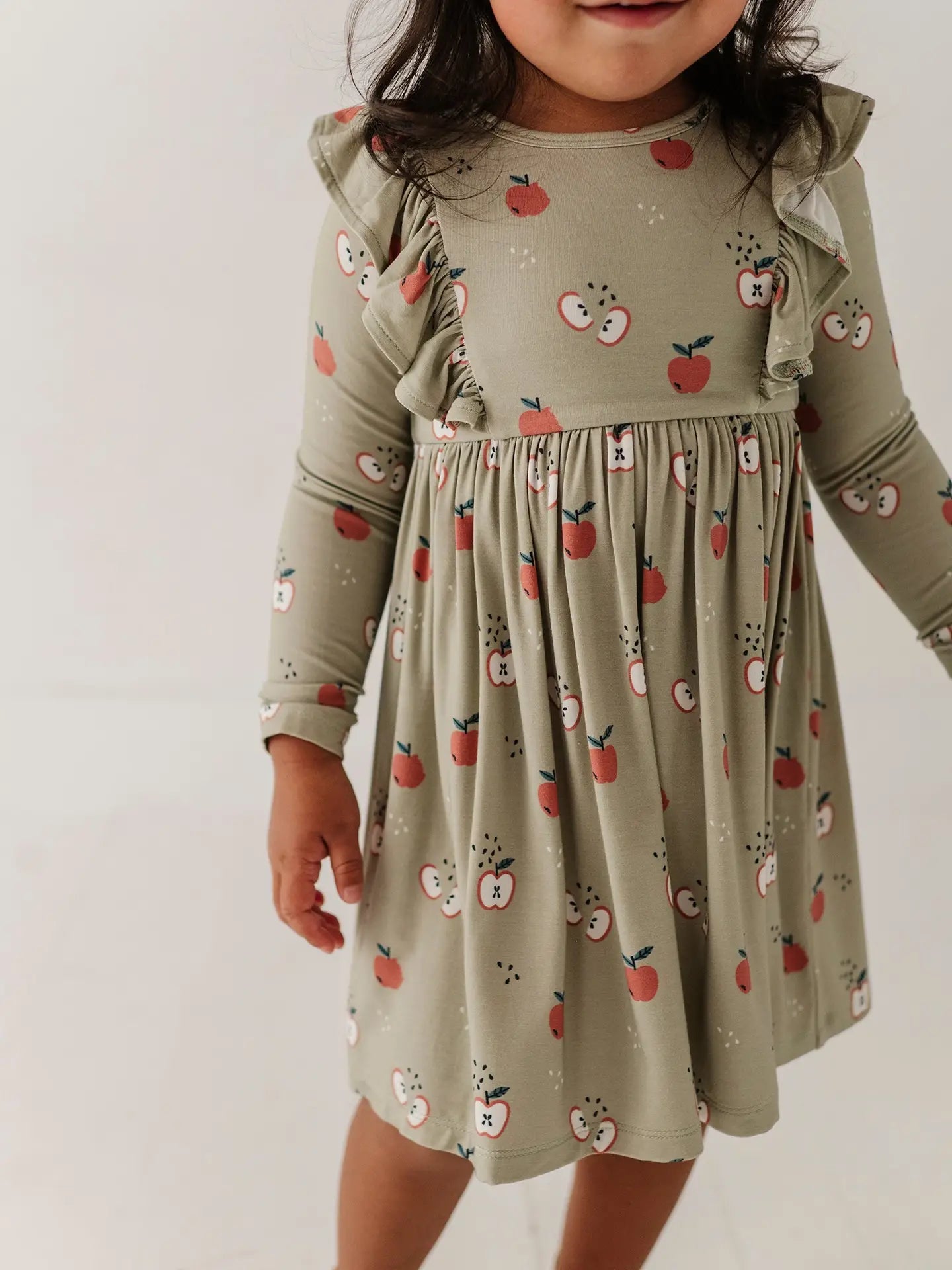 Apple Long Sleeve Ruffle Dress