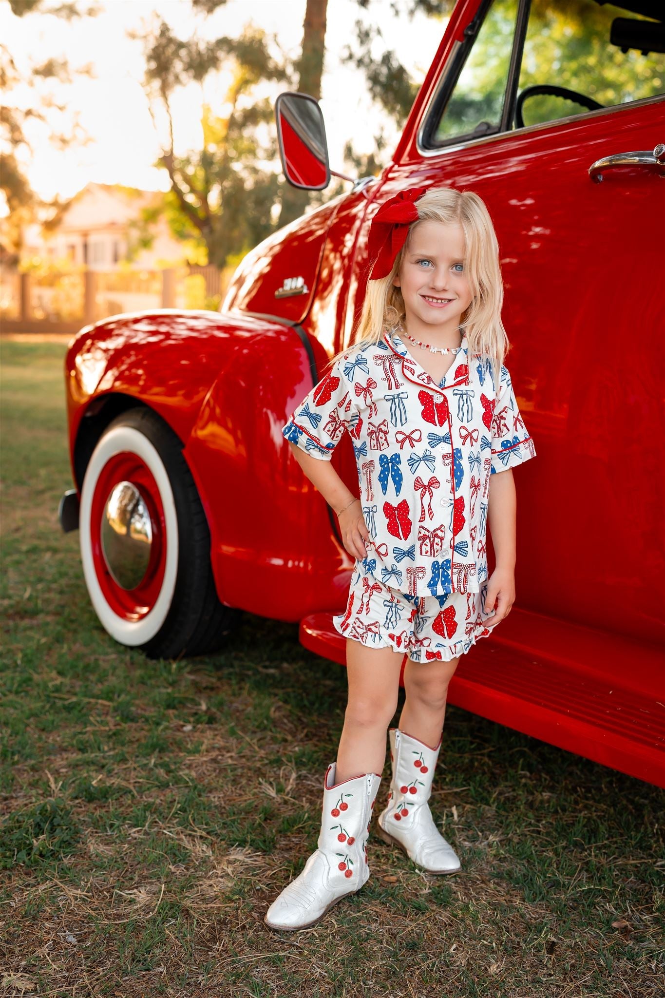 Red, White & Blue Button Up Lounge Set