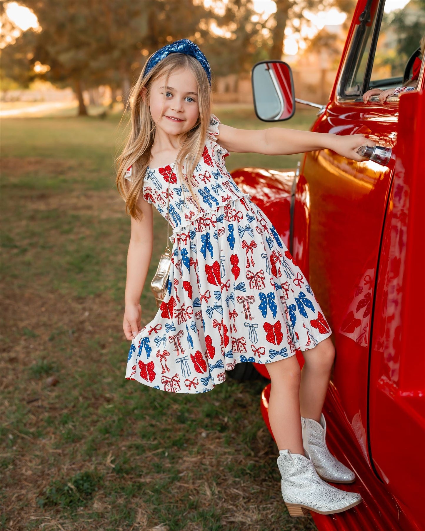 Red, White & Blue Smocked Dress