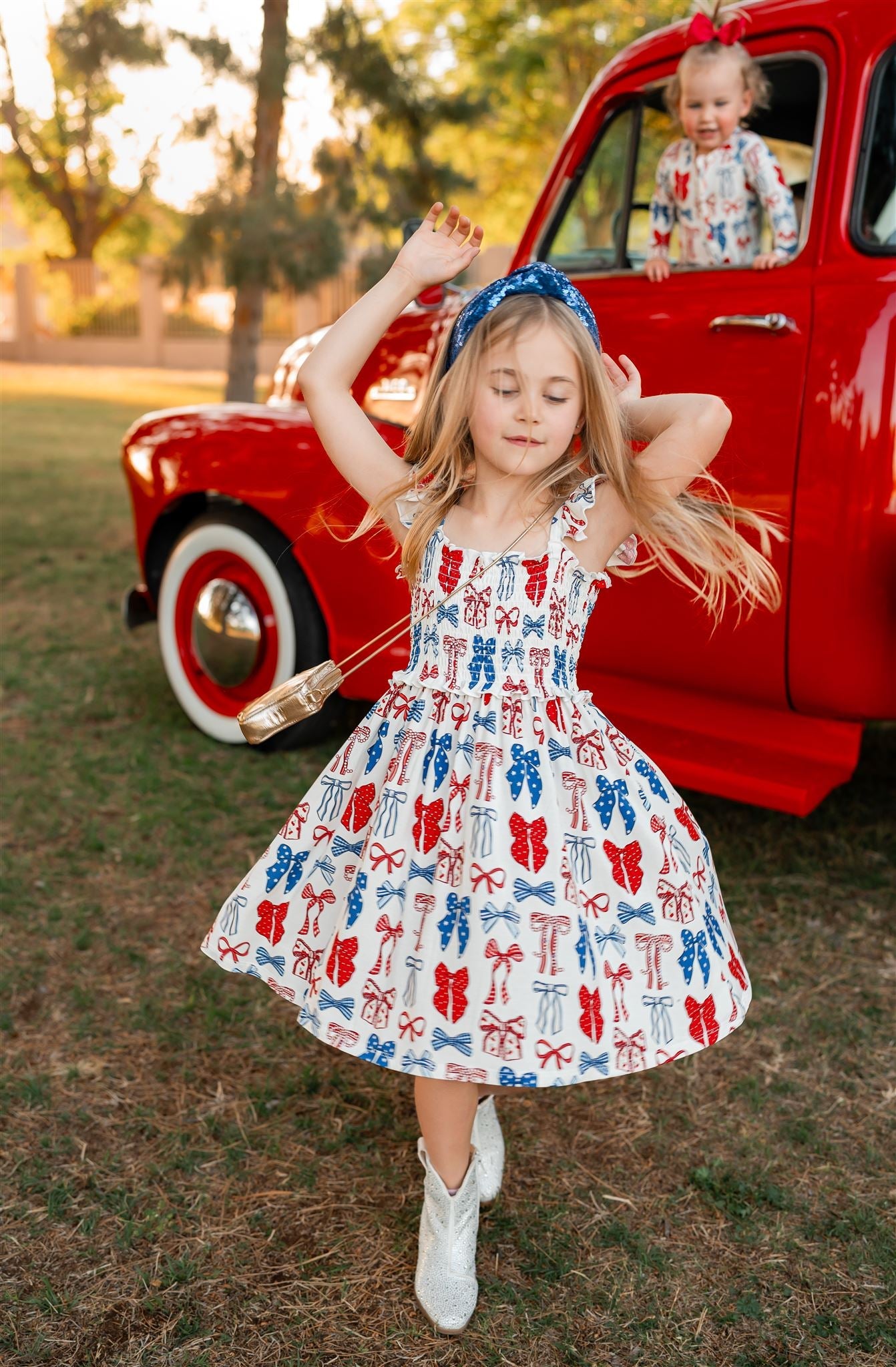 Red, White & Blue Smocked Dress