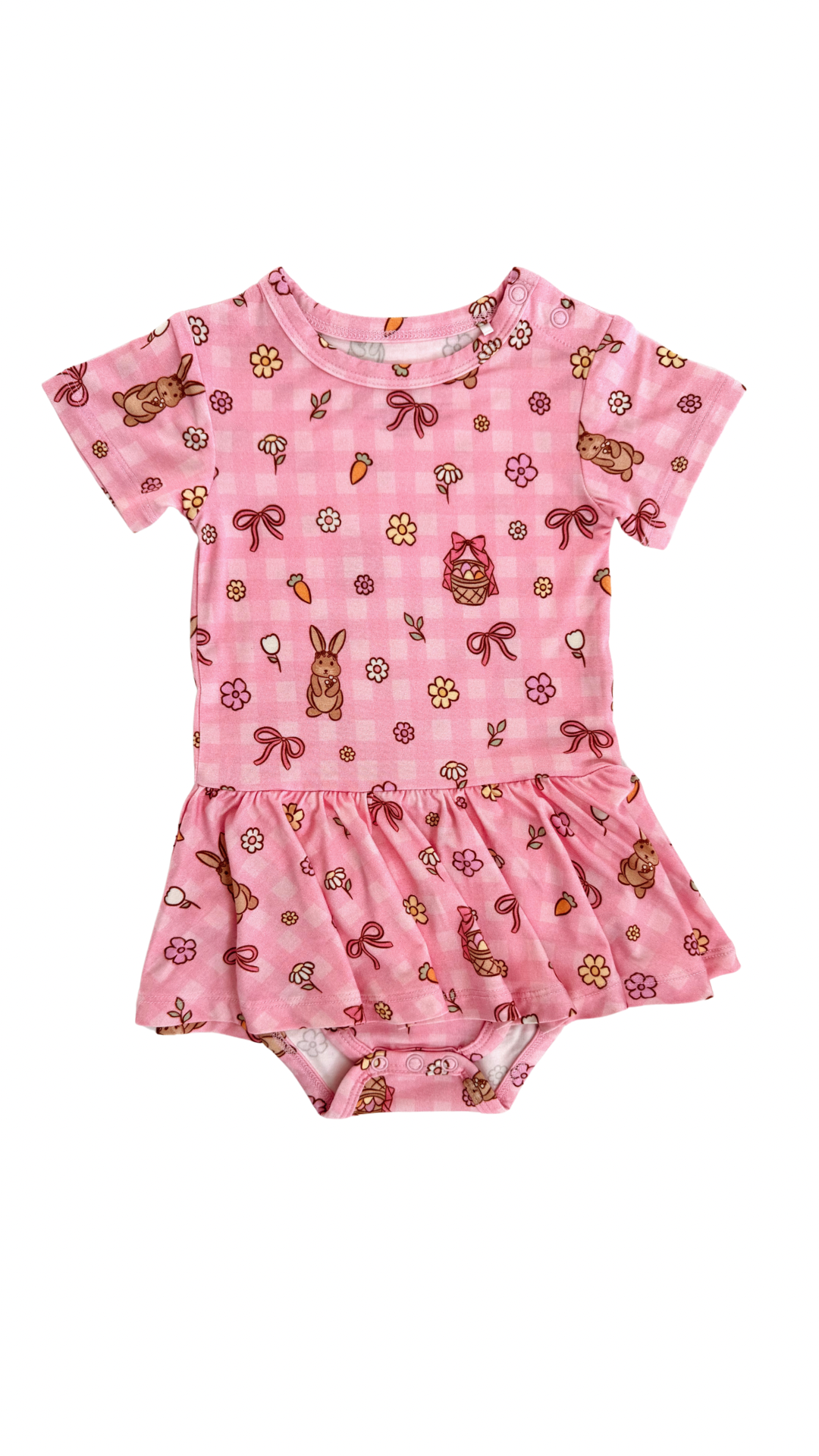 Pink Gingham Bunny Short Sleeve Bodysuit