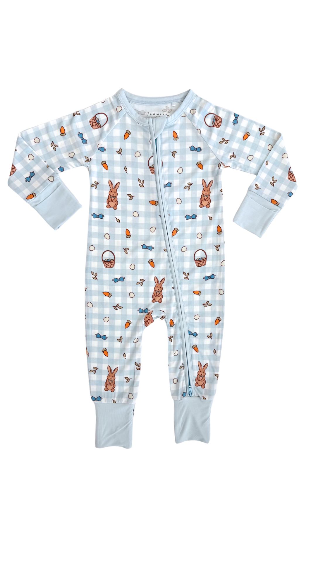 Blue Gingham Bunny Zipper Romper