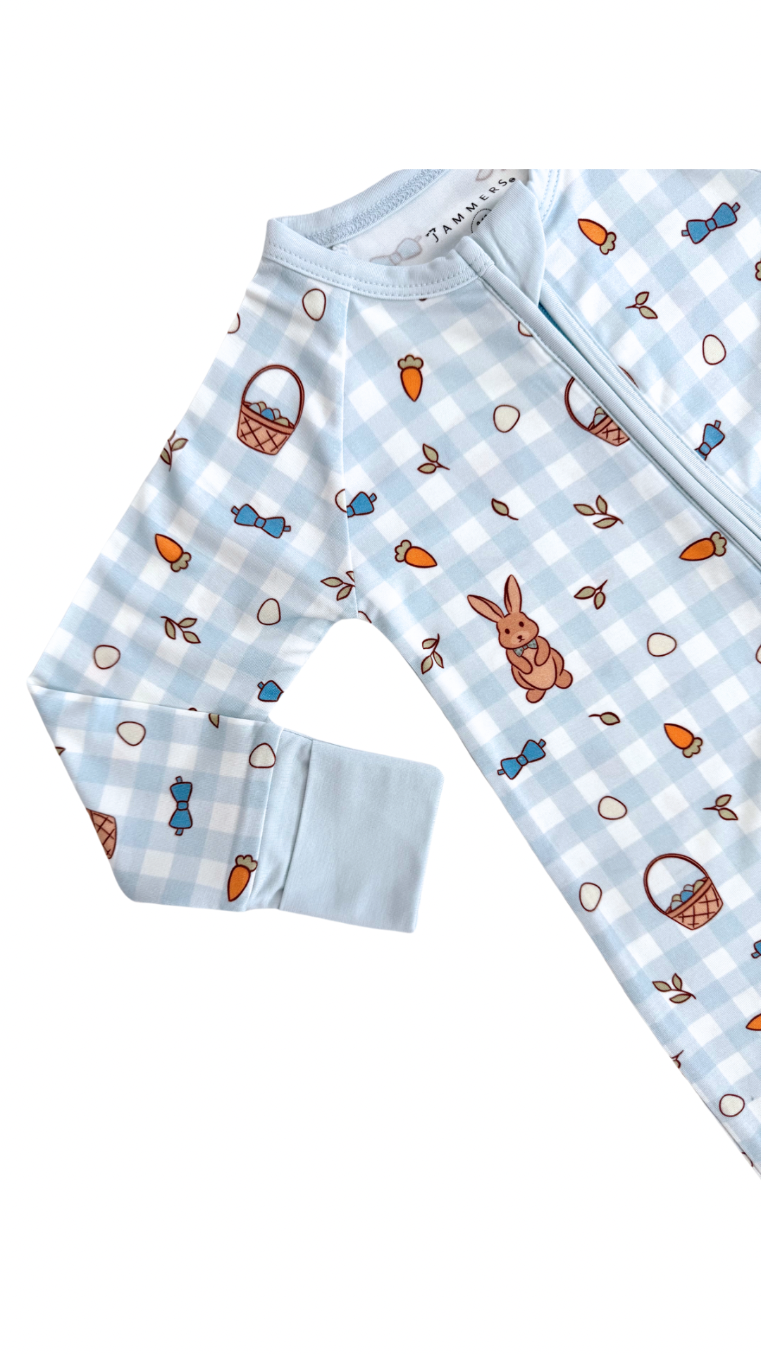 Blue Gingham Bunny Zipper Romper