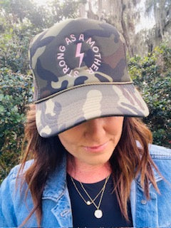 Strong As A Mother Camo Trucker Hat