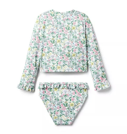 Floral Ruffle Rash Guard Swimsuit