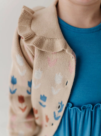 Girl's Floral Knit Cardigan - Tulip Intarsia