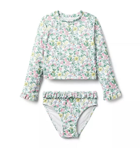 Floral Ruffle Rash Guard Swimsuit