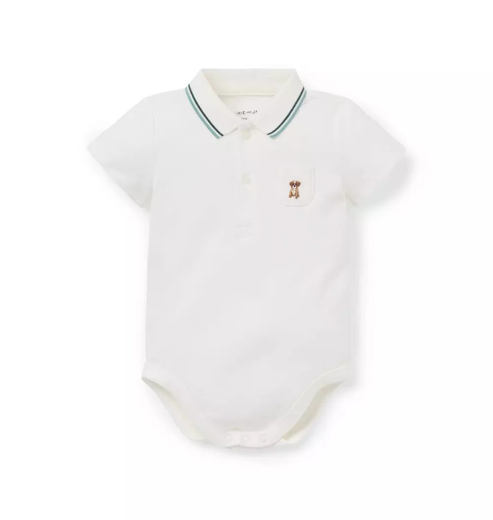 White Dog Icon Polo Bodysuit