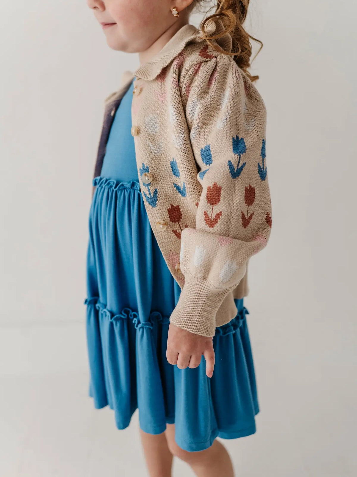 Girl's Floral Knit Cardigan - Tulip Intarsia