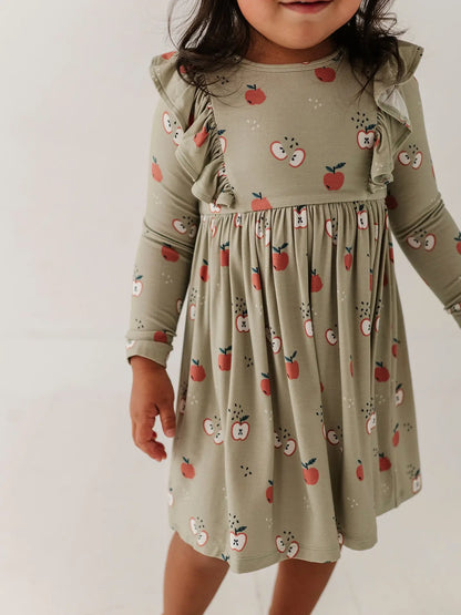 Apple Long Sleeve Ruffle Dress
