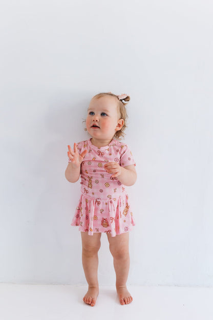 Pink Gingham Bunny Short Sleeve Bodysuit