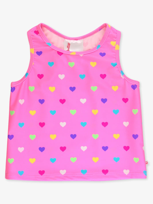 Girls Neon Pink Hearts Active Tank Top