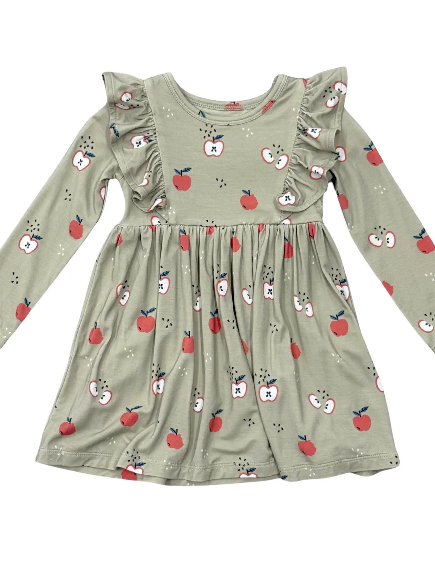 Apple Long Sleeve Ruffle Dress