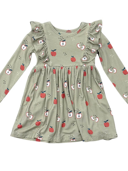 Apple Long Sleeve Ruffle Dress
