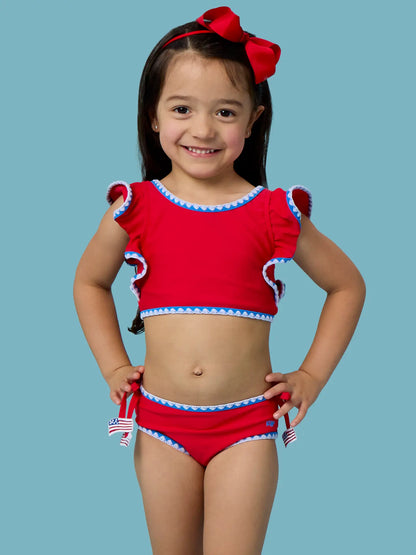 Vintage Red Flag Detail Tankini