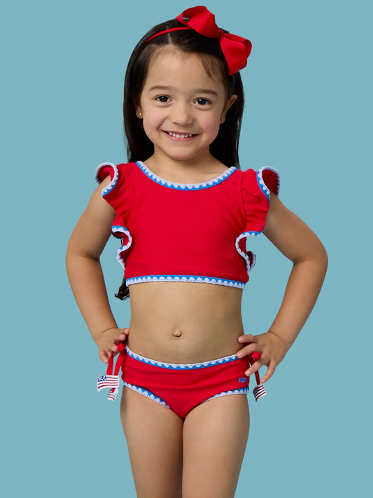 Vintage Red Flag Detail Tankini