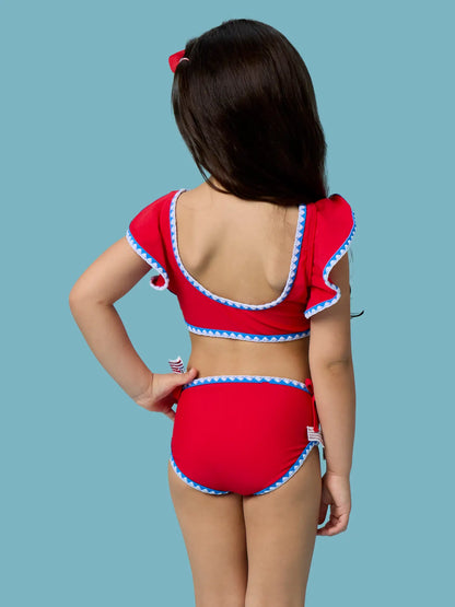 Vintage Red Flag Detail Tankini