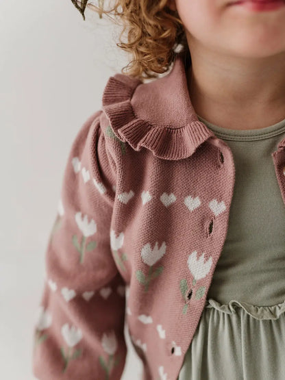 Tulip Heart Floral Knit Cardigan