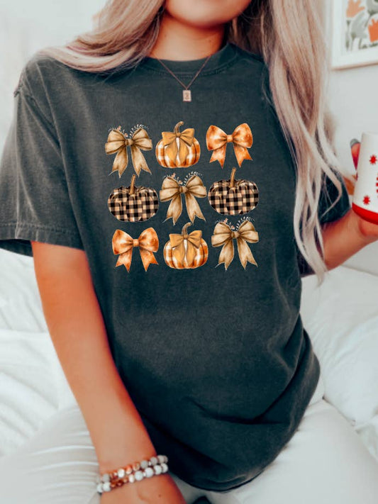 Adult Fall Coquette Pumpkins & Bows Tee