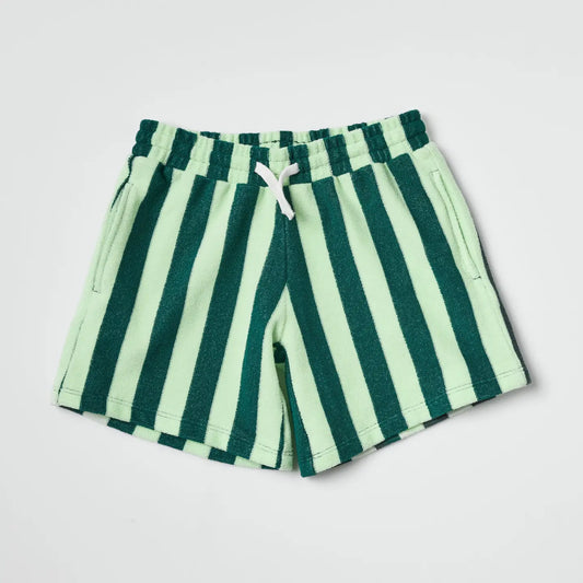 Green Striped Terry Shorts