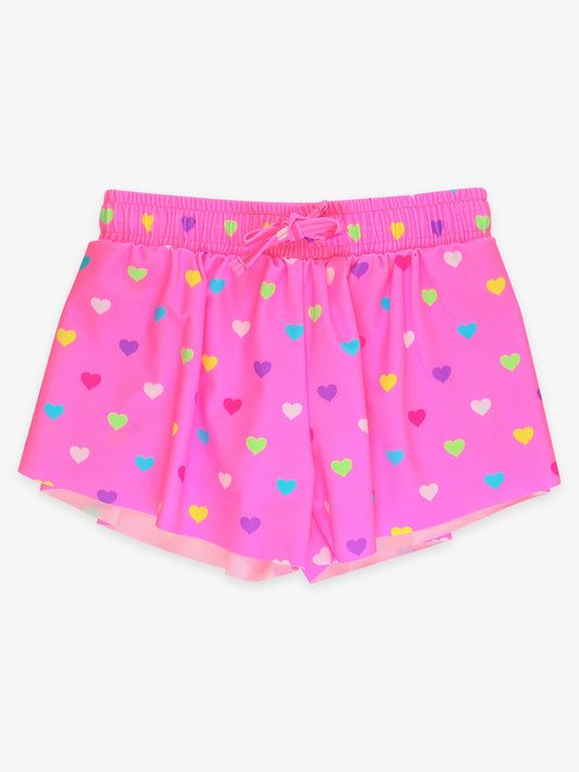 Girl's Neon Pink Hearts Butterfly Short