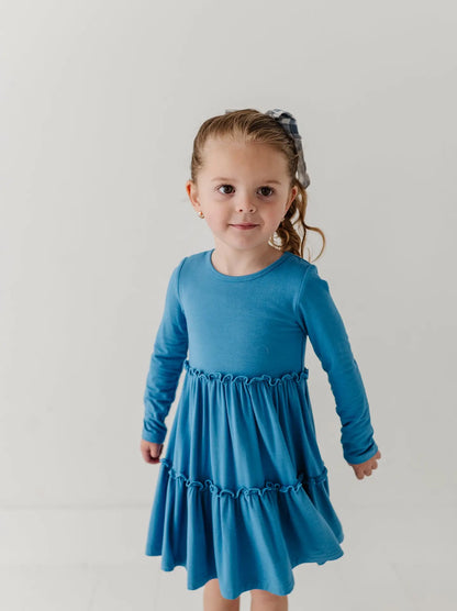Girl's Double Tiered Dress - Stonewash