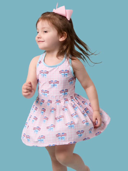 Pink Patriotic Gingham Active Dress