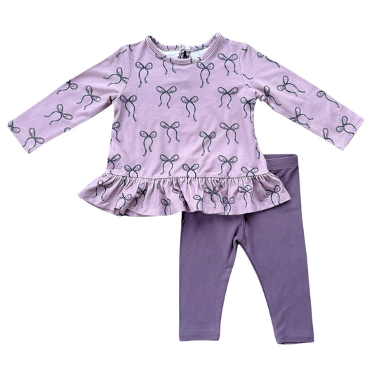 Long Sleeve Peplum Set - Hair Bow