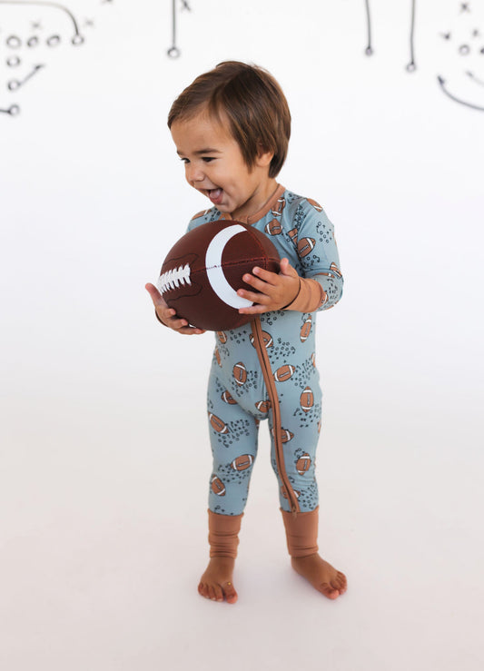 Green Football Zipper Romper
