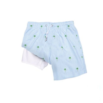 Palm Stripe Boys Swim Trunk