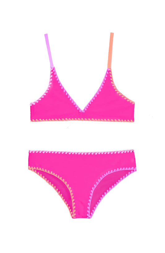 Rani Embroidered Trim Bikini Swimsuit - Fuchsia