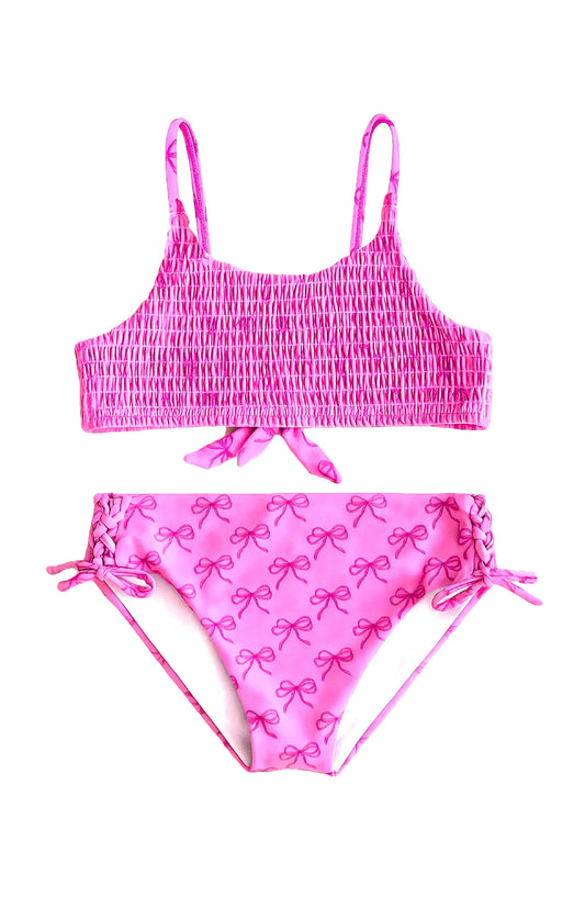 Bow Printed Smocked Bikini