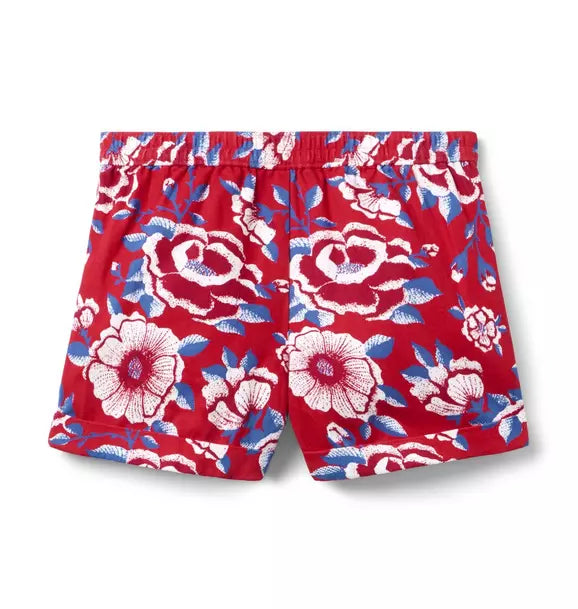 Red Floral Cuff Short