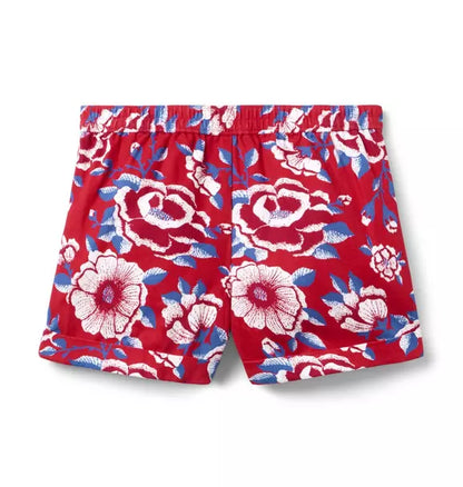 Red Floral Cuff Short