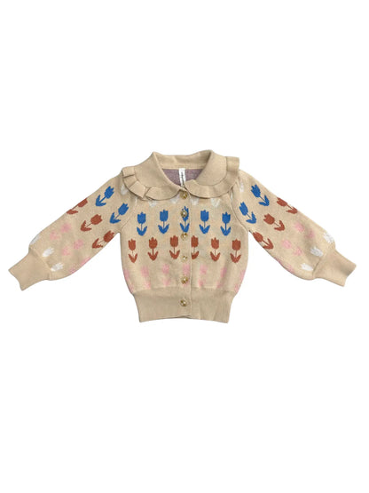 Girl's Floral Knit Cardigan - Tulip Intarsia