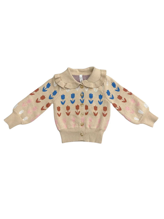 Girl's Floral Knit Cardigan - Tulip Intarsia
