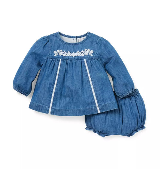 Embroidered Chambray Baby Set