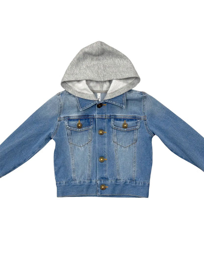 Boy's Hooded Denim Jacket - Blue Wash