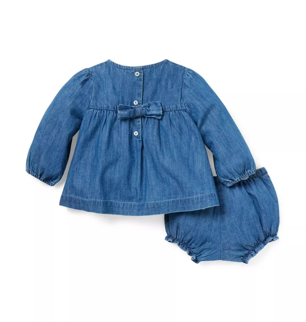 Embroidered Chambray Baby Set