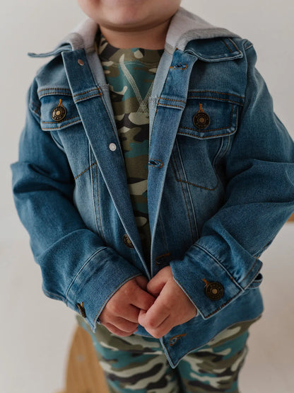Boy's Hooded Denim Jacket - Blue Wash