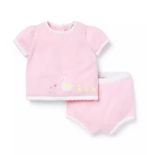 Pink Ducklings Short/Sweater Infant Set