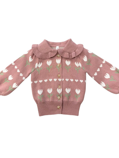 Tulip Heart Floral Knit Cardigan