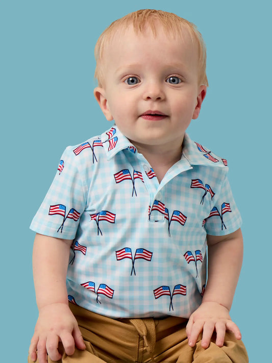 Boys Patriotic Gingham Polo Tee