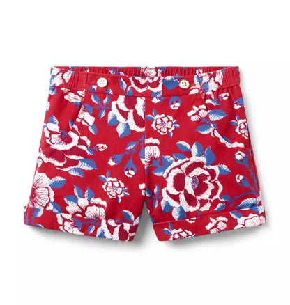 Red Floral Cuff Short