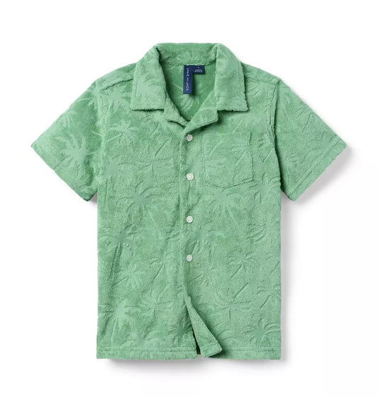 Olive Palm Terry Button Down