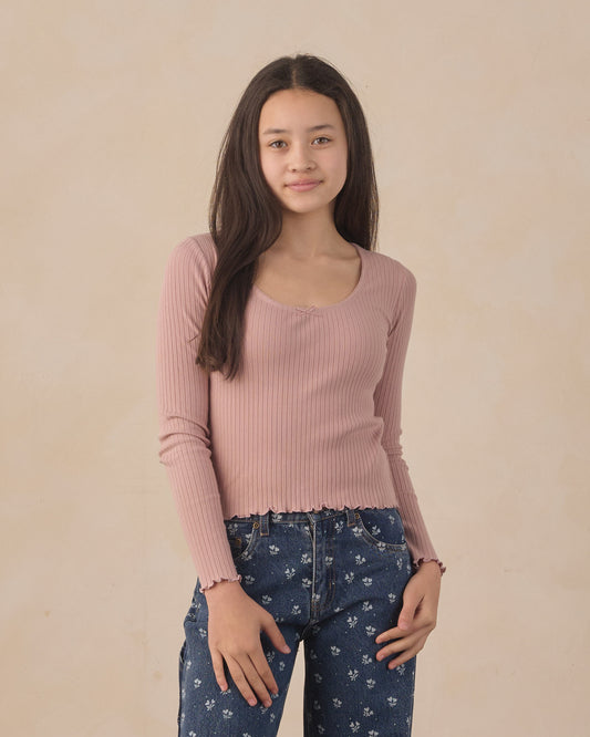 Teen Ribbed Long Sleeve Tee Rosewood